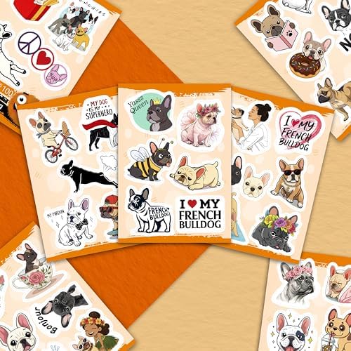 100Pcs French Bulldog Stickers for Water Bottle, Laptop - French Bulldog Gifts, Party Supplies & Decorations - Bull Dog Stickers, Decals - Gift for Women & Men