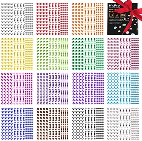 Rhinestone Stickers 2475 PCS, Nicpro Self Adhesive Face Gems