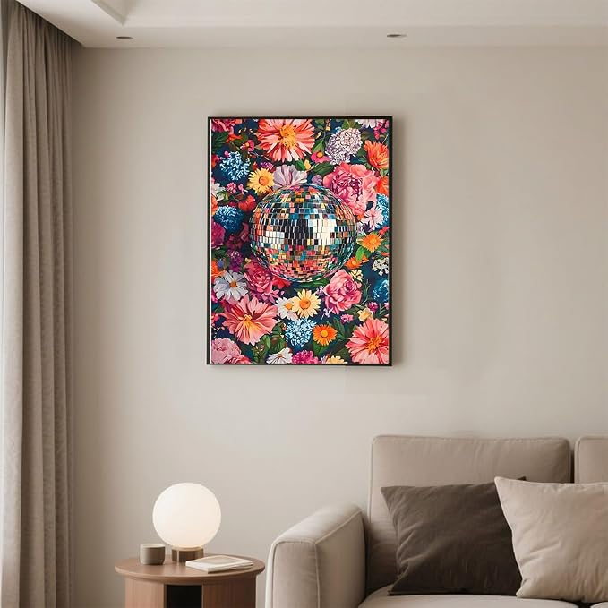 Dorwendis Disco Ball Diamond Art Kits for Adults,Flowers 5D Diamond Painting for Beginners, DIY Full Drill Dot Diamonds Gem Art for Home Wall Decor and Gifts 12x16 inch