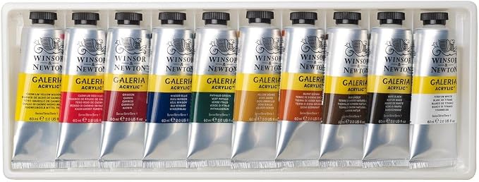 Winsor & Newton Galeria Acrylic Paint, 10 x 60ml (2--oz) Tube Paint Set | Introductory Acrylic Paint made with Professional Pigments, Perfect for Beginners, Buttery Texture, High Tinting Strength