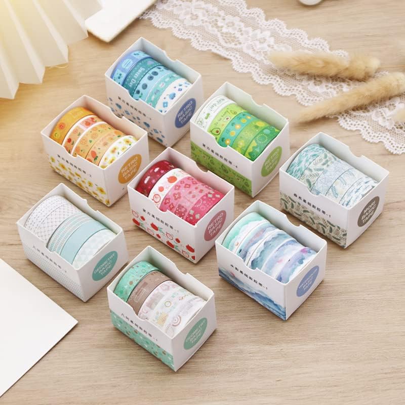 30 Pack Mini Washi Tape Set (10mm×2m) for Scrapbook Supplies with Adjustable 6-Grid Transparent Organizer, Japanese Paper Craft Tape for Journaling, DIY, Gift Wrapping