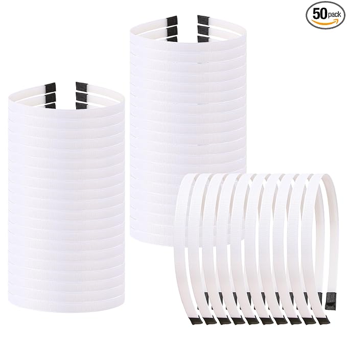 50Pcs White Ribbon Wrapped Blank Hard Plastic Headbands