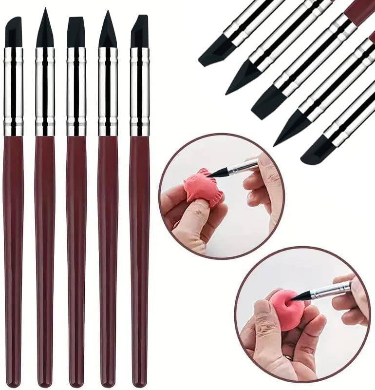 10 Pcs Silicone Clay Sculpting Tools Set, Double-Ended Dotting Tools & Silicone Brushes for Polymer Clay, Air Dry Clay, Pottery & DIY Crafting-Black