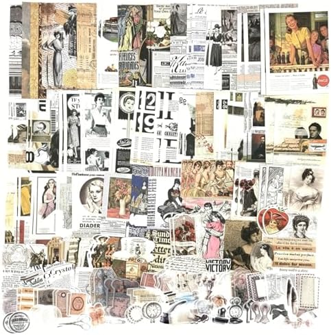 Esweny 200 Pieces Vintage Ephemera Scrapbooking Supplies Pack for Decoupage, Collage Craft, Notebooks, Album, Planners, Paper Scrapbook Stickers Kit (Retro)