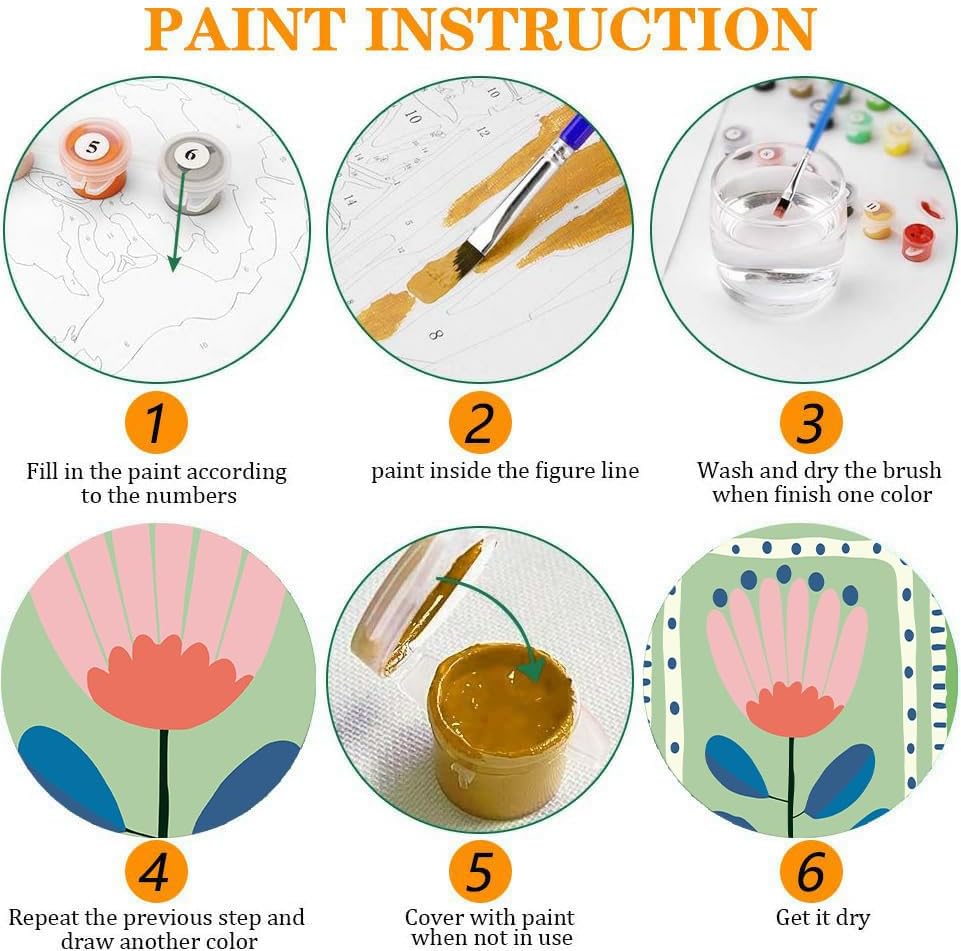 4 Pack Frame Paint by Numbers Kit for Adults, Easy Flowers Paint by Numbers