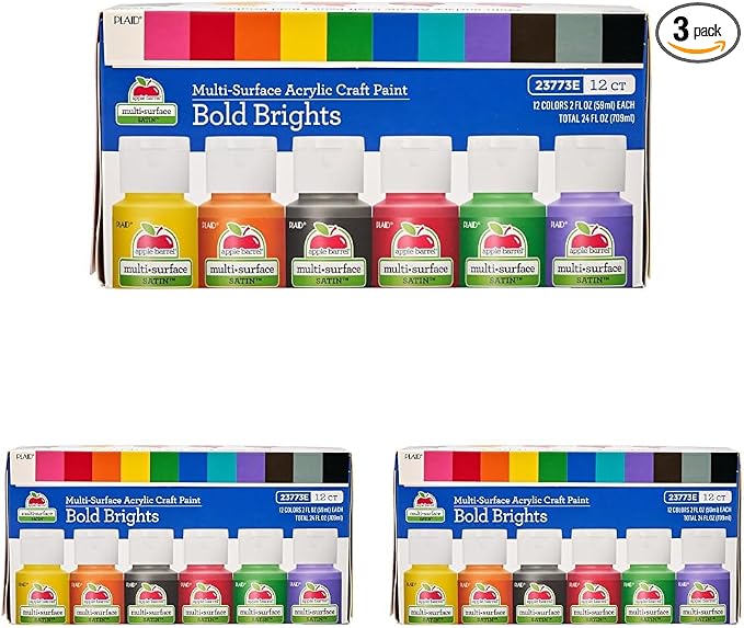 Apple Barrel Essentials Acrylic Paint Set, 12, 24 Fl Oz (Pack of 3)