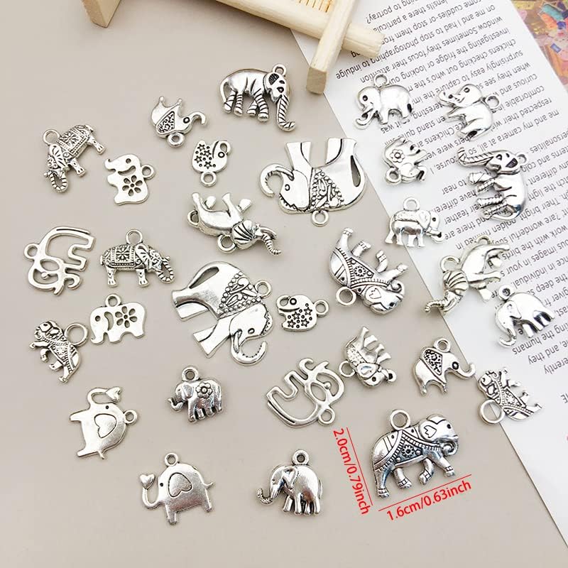 WOCRAFT 120pcs Antique Silver Elephant Charm for Jewelry Making Alloy Charms for DIY Crafts (SN036)