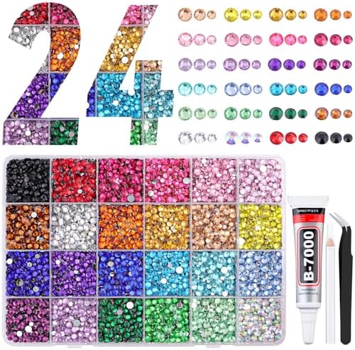 Resin Rhinestones for Bedazzling with Tweezers, 12000Pcs Multicolor 3/4/5mm Rhinestones for Crafting with B7000 Jewelry Glue for DIY Crafts Clothing Tumblers Shoes Fabric Nail Art