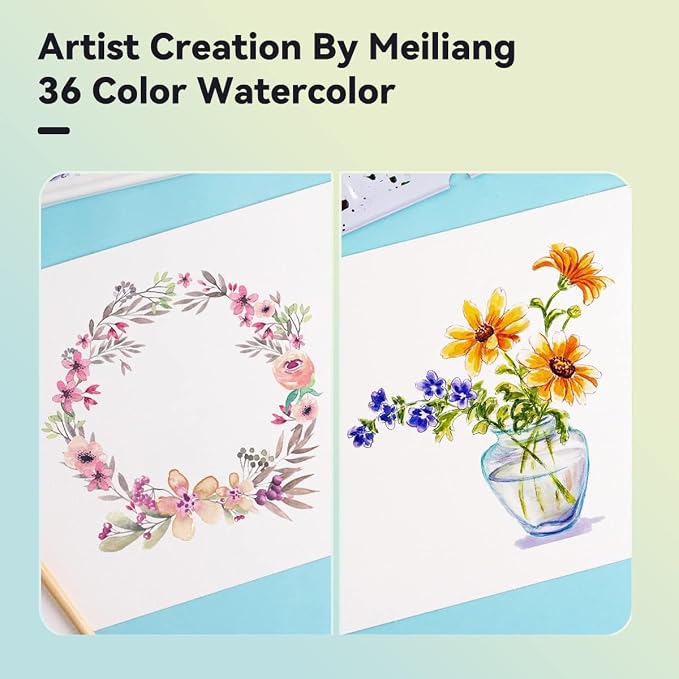 MeiLiang Watercolor Paint Set, 36 Vivid Colors in Pocket Box with Metal Ring and Watercolor Brush, Perfect for Students, Beginners and More