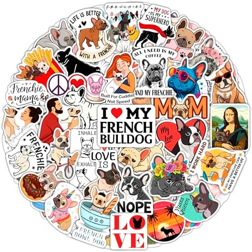 100Pcs French Bulldog Stickers for Water Bottle, Laptop - French Bulldog Gifts, Party Supplies & Decorations - Bull Dog Stickers, Decals - Gift for Women & Men