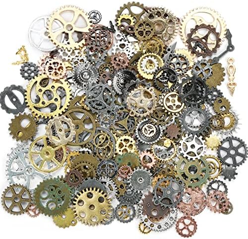 BigOtters 200 Gram Antique Steampunk Gear,Mix Steampunk Wheel Alloy Gear Pendants Charms for Crafting Jewelry Making