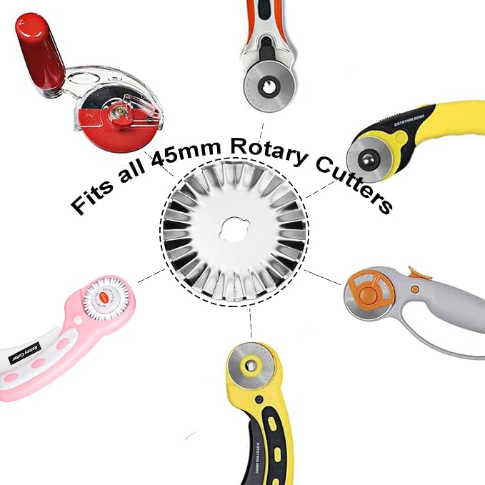 45mm Pinking Rotary Cutter Blades, Wavy Replacement Blade, Rotary Blades Refill 45mm,Fits Fiskars,OLFA,Martelli,Dremel,Truecut,DAFA,Paper Cutting Blades Refill for Quilting Scrapbooking Sewing,5 Pack