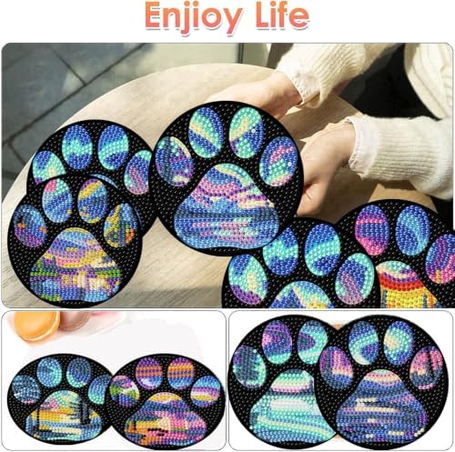 ijbnhd 8 Pcs Aurora Diamond Art Coasters Kits with Holder 4X4 Inch