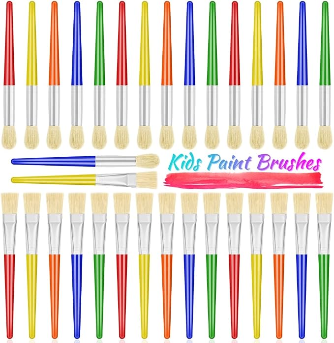 Anezus 30 Kids Paint Brushes Set with Jumbo Round Watercolor and Large Flat Craft Brushes