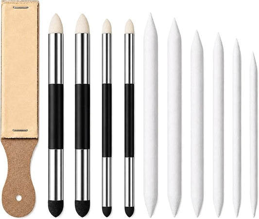 JJUNW 11 Pcs Blending Stumps for Drawing 4 Blending Pens 6 Sponge Pens