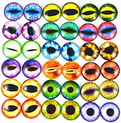 Julie Wang 20PCS 1.18inches Mixed Style Dragon Eyes Flatback Round time gem cover Glass Cabochon Dome for Jewelry Cameo Pendant DIY Finding 30mm