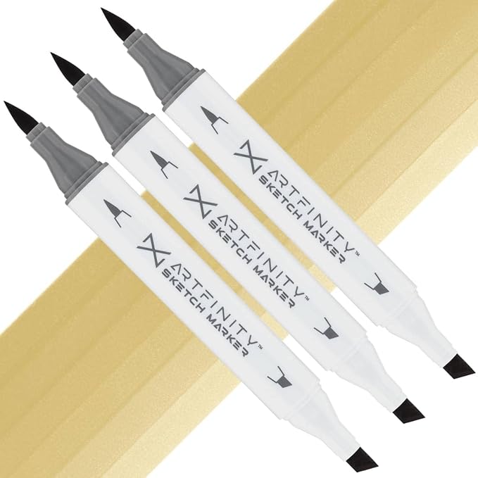 Artfinity Sketch Markers - Set of 3 - Sahara Yellow Y7-4, Vibrant, Professional, Dye-Based Alcohol Markers for Artists, Drawing, Travel, & More
