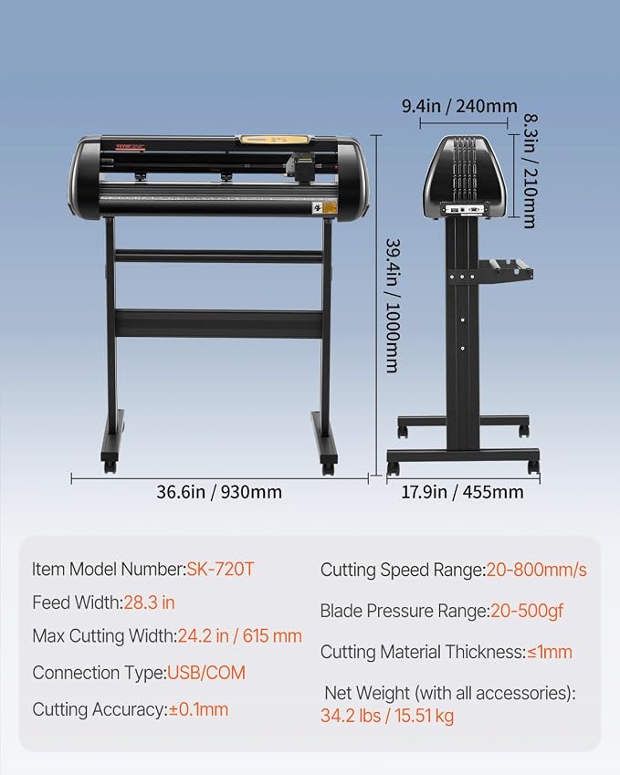 VEVOR Vinyl Cutter Machine Upgraded 28" Paper Feed Cutting Plotter Bundle | Compatible with Windows System, Adjustable Force & Speed Vinyl Printer with Powerful Stepper Motors, Signmaster Software