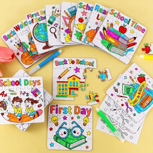 24 Sets Back to School Crafts for Kids Ages 4-8, DIY First Day of School Arts Kits Puzzle Book Glasses Apple Pencil, Christian Gifts for Classroom Activities, Party Favors, Coloring Game Bulk Supplies