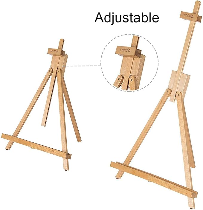 conda 27 inch A-Frame Easel, Adjustable Beechwood Tripod Display Stand, Holds Up to 23" Canvas, Portable Table Desktop Painting Picture Holder