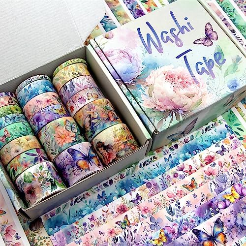 20 Rolls Washi Tape Set - Floral Butterfly Decorative Masking Tape, Adhesive Tape for Bullet Journal Supplies, Junk Journal, Diy Craft, Scrapbooking Supplies, Gift Wrapping, Party Decoration