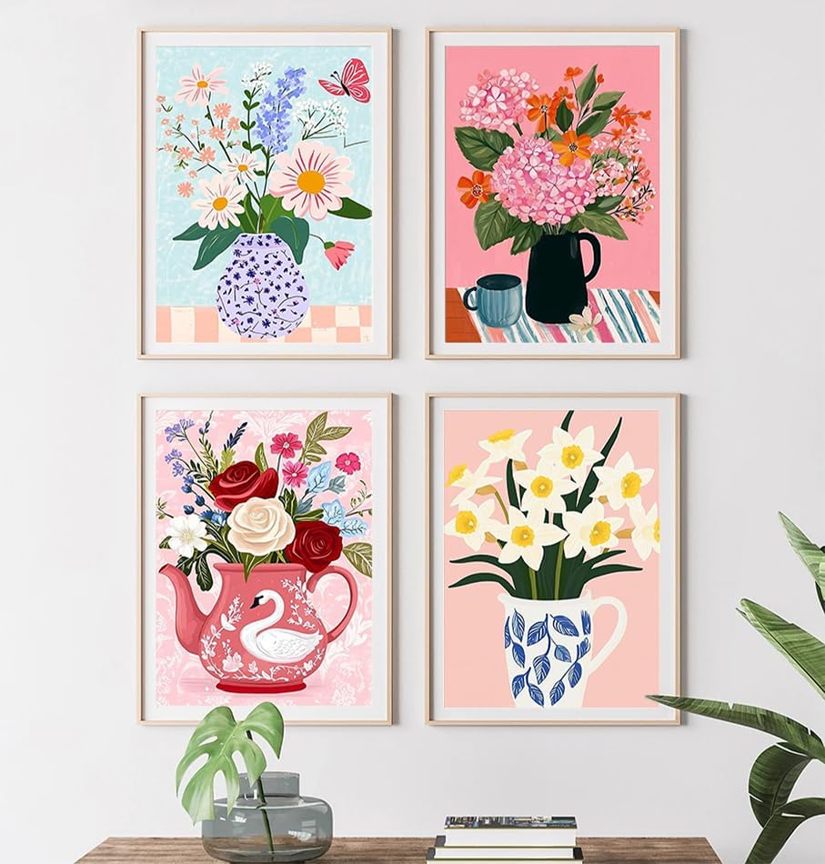 4 PC Flower Vase Diamond Art Kits for Adults, Diamond Painting Kit Adults for Beginners, Round 5D DIY Dimond art,Full Drill Painting Kit Art and Crafts for Adults Home Wall Decor【11.8x15.7inch】
