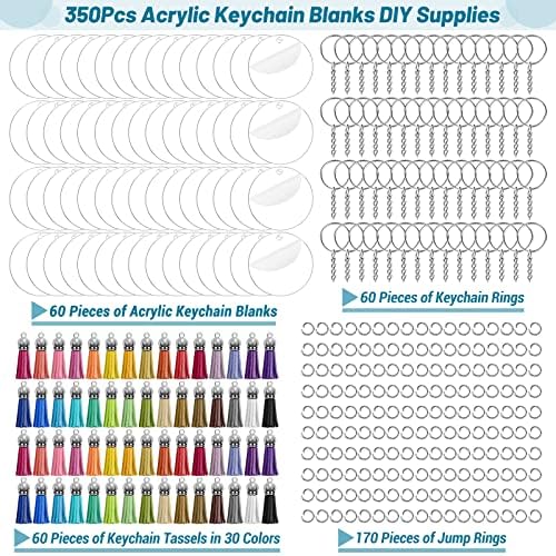 350Pcs Acrylic Keychain Blanks Clear Acrylic Round Ornament Blank for Vinyl