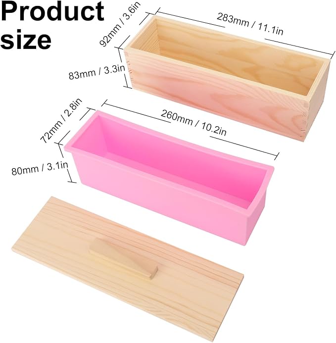 6 Packs 42oz Soap Loaf Wood Box for Soap Making, Pink Premium Silicone Loaf Soap Mollds with Wooden Box and Lid, Ideal for Large Size Homemade Soaps, Flexible and Heat Resistant