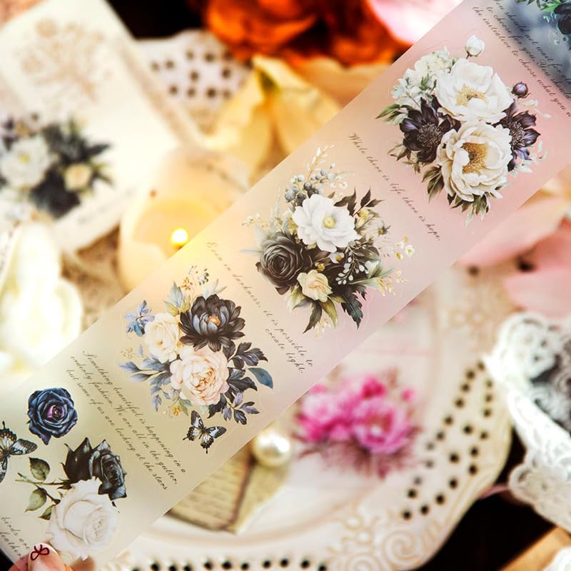 Alideco 6pcs Decorative Adhesive Tapes matte floral PET Tape Great for Bullet Journal Supplies, Arts, Scrapbook, DIY Crafts, Planners (huahuiyanlushengkai)