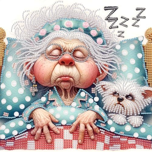 Diamond Painting Kits for Adults, Snoring Granny Pattern Design Special Shape Diamond Art Kits for Beginners, DIY Diamonds Paintings Art for Home Wall Decor Gift