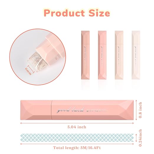 Temiary 4 Pack Glue Tape for Scrapbooking, 6mm x 196In Pink