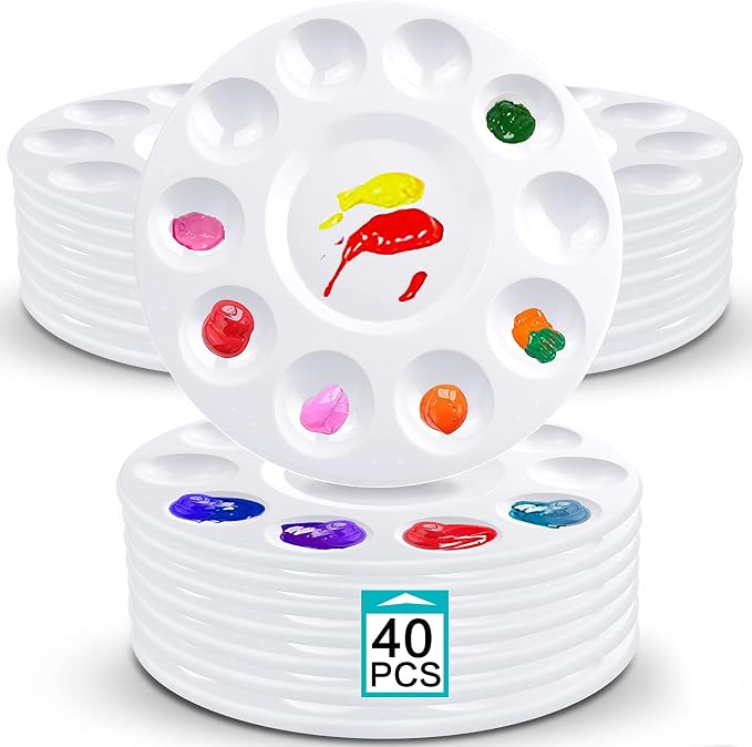 Hulameda 40pcs Art Paint Tray Palette for Kids or Pupils to Painting | Plastic Pallet for DIY Craft,Play Party at Home,Kindergarten or School