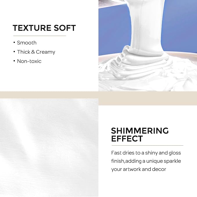 Nicpro Metallic Pearl White Acrylic Paint, 33.8oz/1000m Large Craft Paint | Non Toxic Non Fading Pearlescent White Paint for Metal Wood Clay Fabric Canvas Ceramic Furniture Handcraft Art Supplies