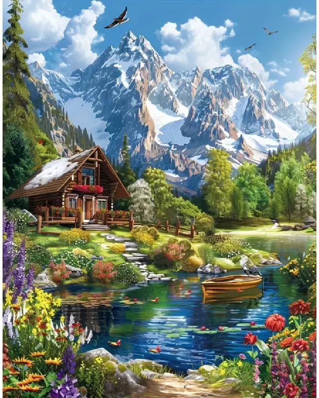 Muzagroo Paint by Numbers Oil Painting Kits for Adults DIY Landscape Oil Painting for Beginners Hand Crafts Kits with Brushes and Acrylic Paints 16x20 inches (Landscape)