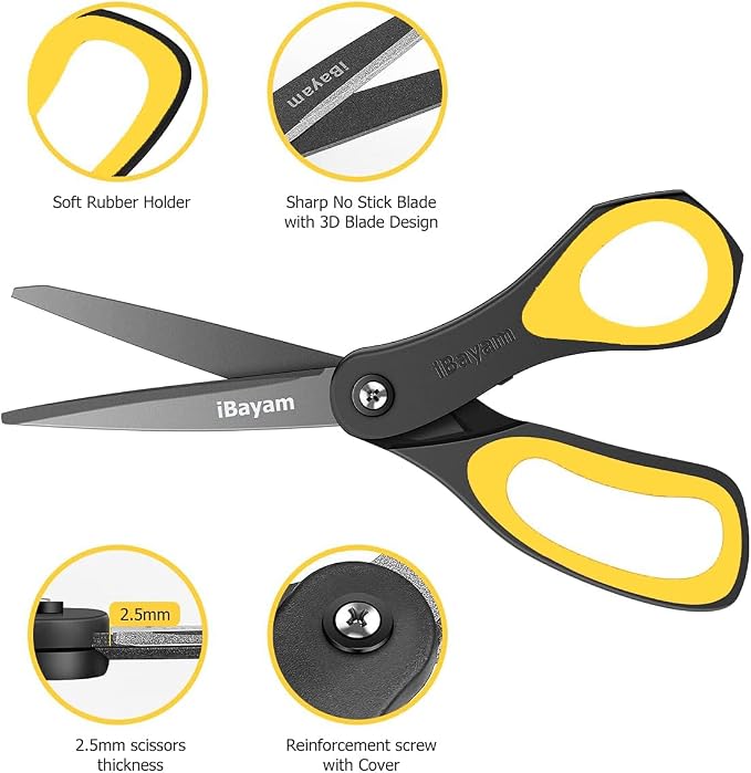 iBayam 8.5" All Purpose Nonstick Scissors, Titanium Scissors for Kids Craft (Pack of 2)