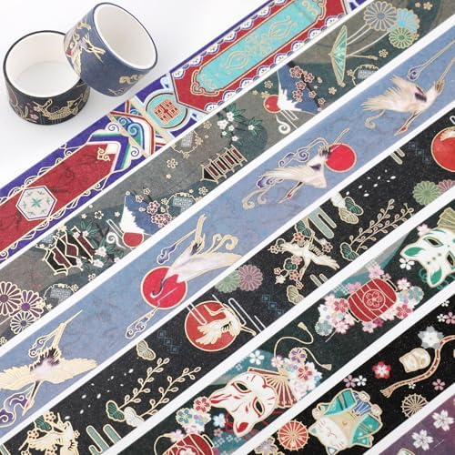 12 Rolls Vintage Gold Washi Tape Set, Gold Foil Cat Mask Pattern Decorative Tape,Japanese Arts Decorative Masking Tapes for DIY Scrapbook Design Journaling Handbook Making Card Wrap Craft Gift ﻿