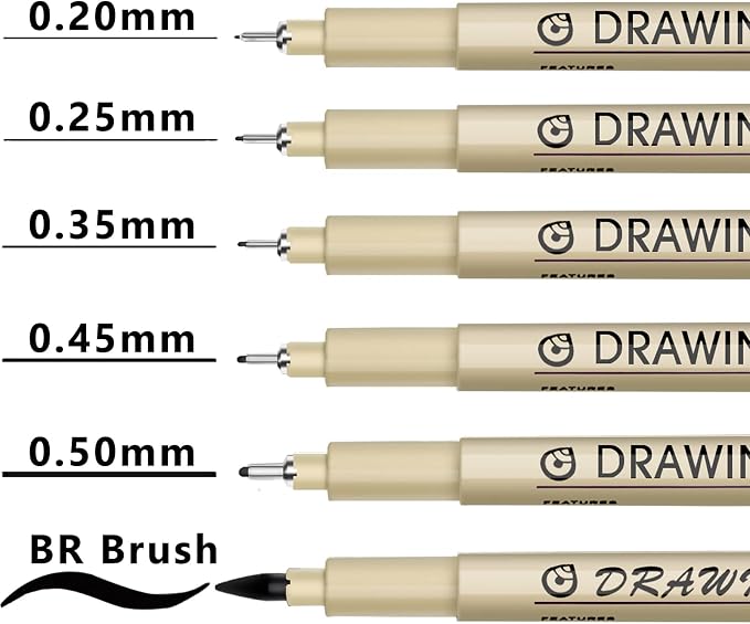 Muchcute Micro Fineliner Drawing Art Pens: 6 Black Artist Supplies Adults | Waterproof Archival Ink Set Pigment Liner Fine Line Markers, Journaling Sketch Outline Manga Anime Gifts Sketching Watercolor