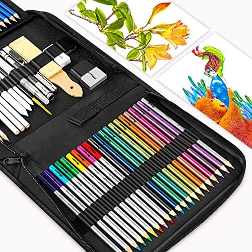 iBayam Art Sketching Drawing Supplies, 3-Color Sketchbook & Coloring Book | 78-pc Professionals art kit, graphite, charcoal, watercolor & metallic pencils, Non-toxic, zip case, Adults Kids Teen Girls