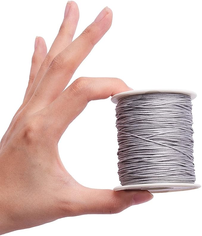 PandaHall 1 Roll 1mm Waxed Cotton Cord Thread Beading String 100 Yards per Roll Spool for Jewelry Making and Macrame Supplies Grey