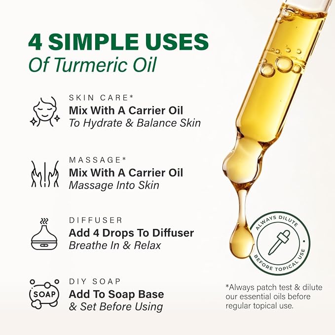 Kukka 100% Pure Turmeric Essential Oil for Skin, Diffuser, 4 Fl Oz | Undiluted Turmeric Oil for Skin Care, Hair Care, DIY Soap Making & Bath and Body Blends