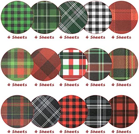 Haooryx 60 Sheets Christmas Plaid Origami Papers Double Sided 11”x11” Collection Decorative Red Green Plaid Craft Paper Bulk Christmas Card Making Scrapbook Specialty Paper DIY Craft Scrapbook Decor