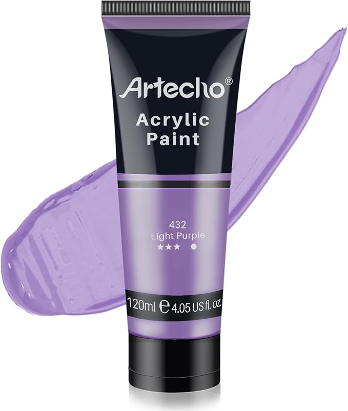 Artecho Light Purple Acrylic Paint 120ml /4.05oz Tube | Semi Glossy Finish, High Pigment Rich Color Craft Paint for Canvas, Rocks, Wood, Fabric, Ceramic, Non-Toxic