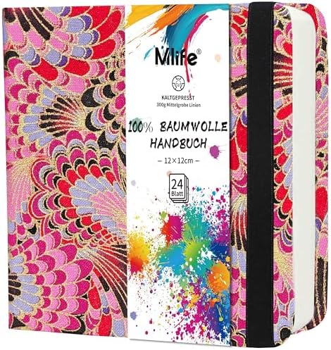 Mlife Square Watercolor Sketchbook,100% Cotton,300gsm/140lb,Acid-Free,Watercolor Journal for Artists Adults Students,4.7 * 4.7 Inches(Red Feather)