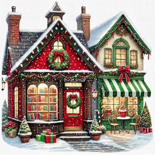 askkqtx Christmas Stamped Cross Stitch Kits for Adults 14x14 Inch