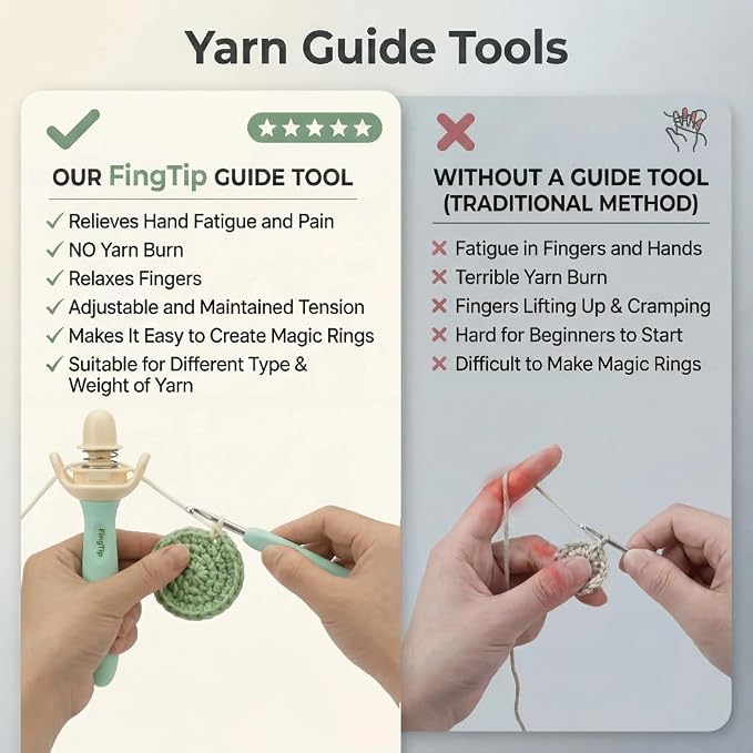 FingTip Crochet Tension Tool Kits for Beginner, Ergonomic Yarn Guide Holder, Comfort Grip Handle for Left & Right Hander, Portable Crochet Accessories Gifts for Crocheters & Knitters(Green)