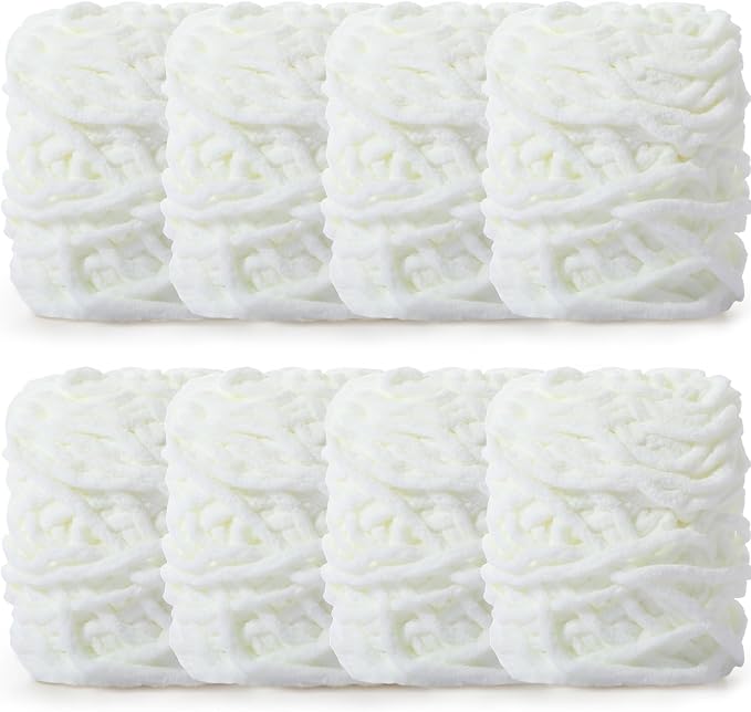 Buryeah 8 Pack Chunky Chenille Yarn for Crocheting, Cream
