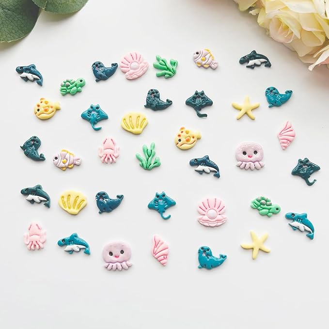 Under The Sea Polymer Clay Cutters Set - 13pcs Ocean Life Shapes Including Seal, Turtle, Jellyfish, Starfish, Dolphin & Shells for DIY Earring Jewelry, Soft Clay Crafts & Scrapbooking