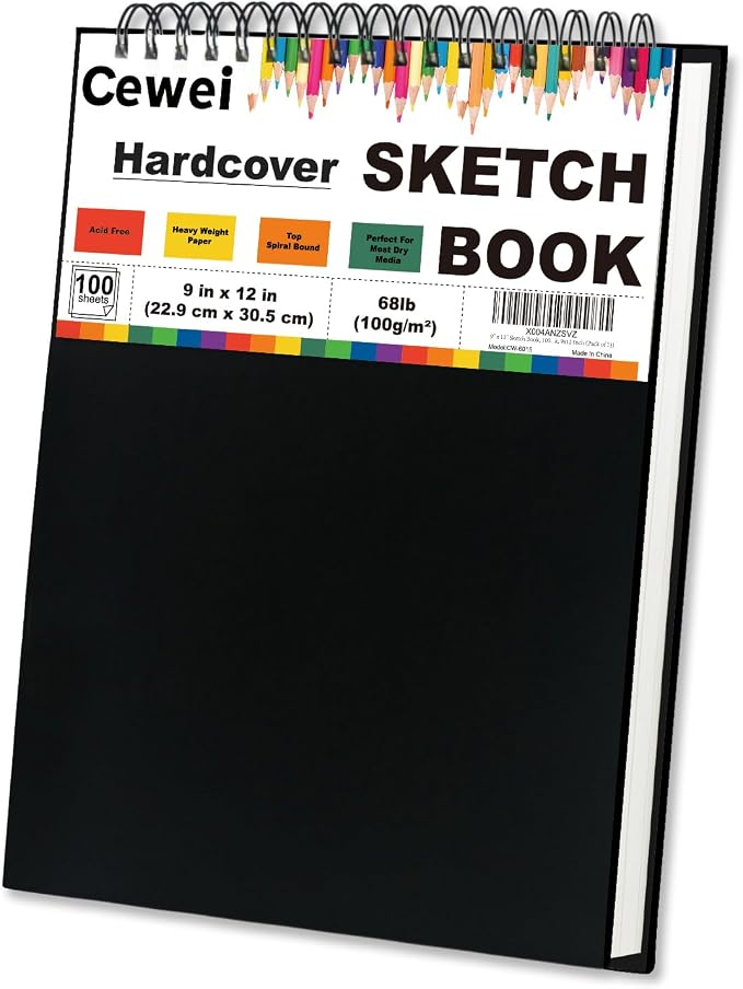 Cewei 9" x 12" Sketch Book, Spiral Bound Sketchbook, 100 Sheets_68lb/100gsm | Thick Drawing Paper Pad, Art Sketch Pad for Kids, Artist Sketchbook for Drawing, Illustration & Art Supplies for Kids 9-12