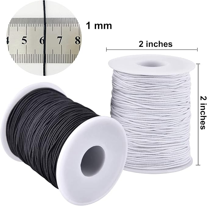 LUSTEMBER Stretchy String for Bracelets, 4 Rolls 1 mm Sturdy Elastic String Elastic Cord for Jewelry Making, Necklaces, Beading (2 Black+ 2 White) (Pack of 3)