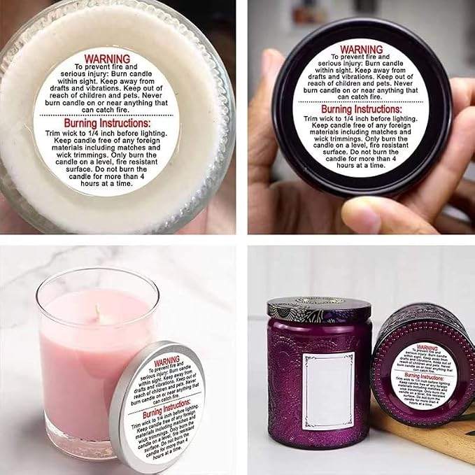 1000 Pcs Candle Warning Labels - Safety Stickers for Candle Making DIY Jars & Tins (White, 1.5 inch Round, For Jars/Tins)